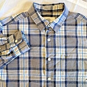 Roebuck & Co Button Down Shirt Mens Large Grey Blue Plaid Long Sleeve Cotton